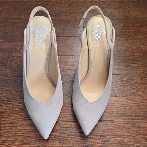 Vince Camuto Elegant Gray Slingback Heels Womens Size 8/38 Tiny Dot On One Shoe